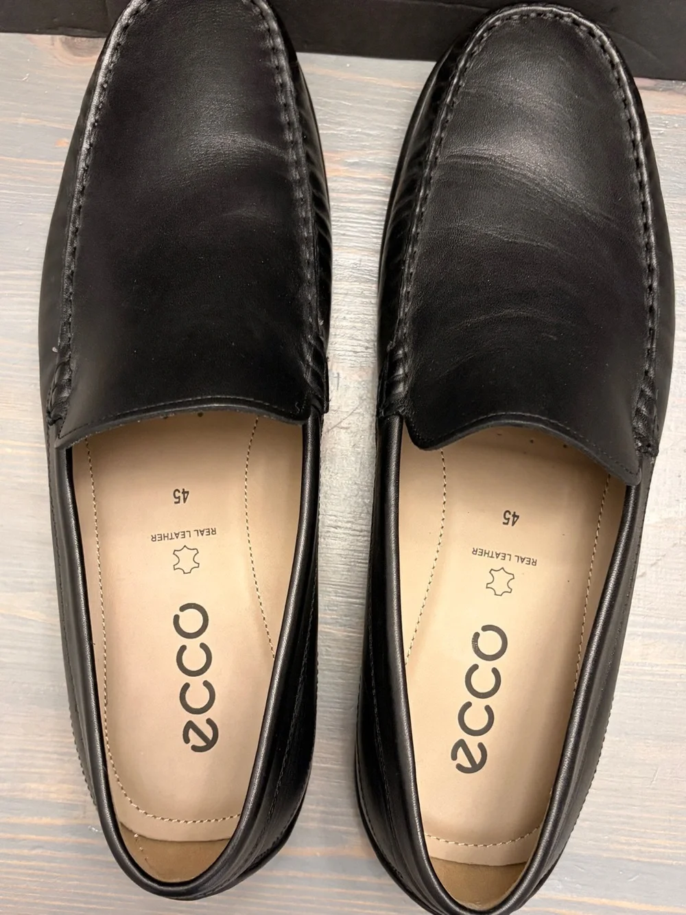 ECCO Men’s EU 45 US 11-11.5 Black Real Leather Casual Dress Shoes